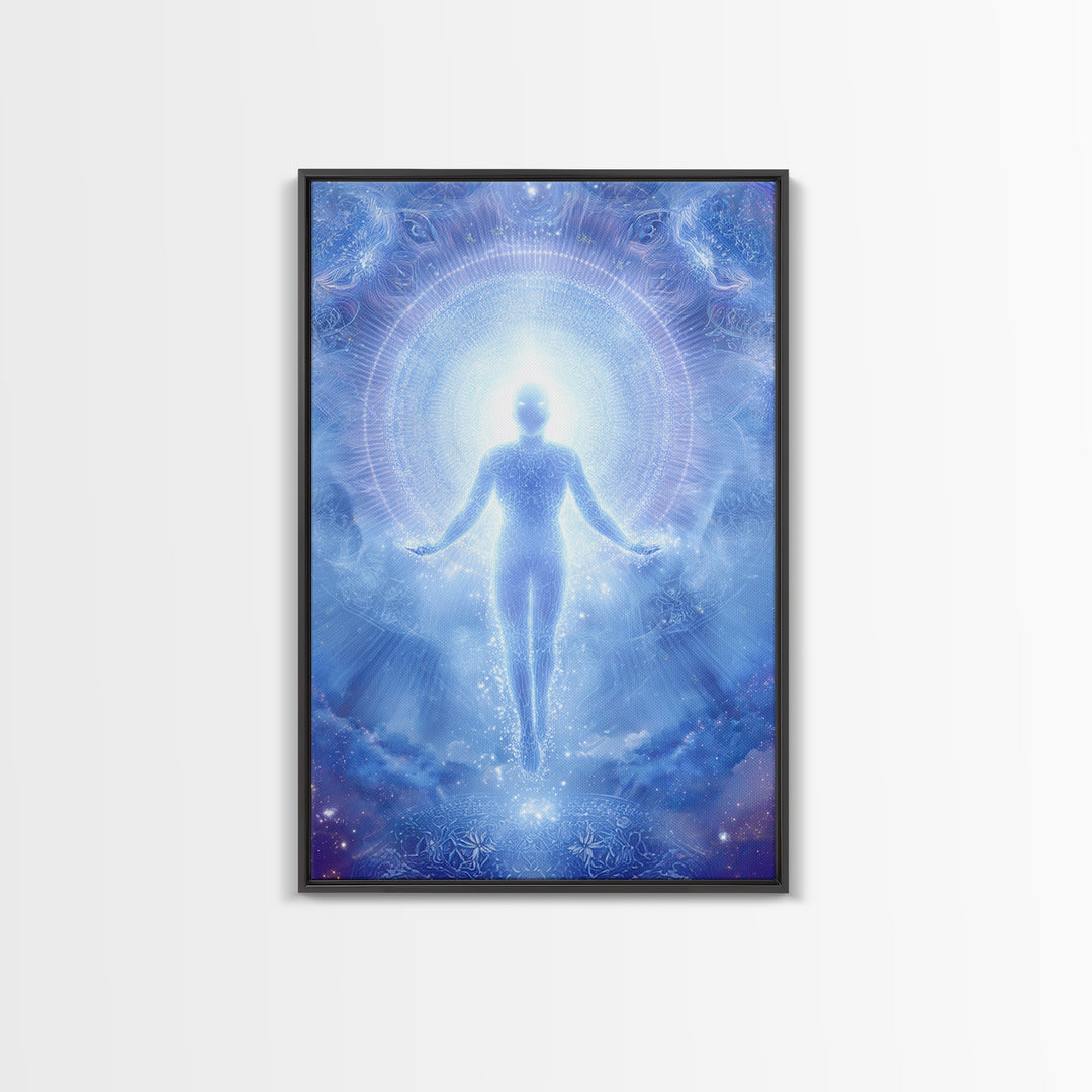 Ethereal Ascending Figure Amid Glowing Light Spiritual Art Print Contemporary Wall Art Canvas Print