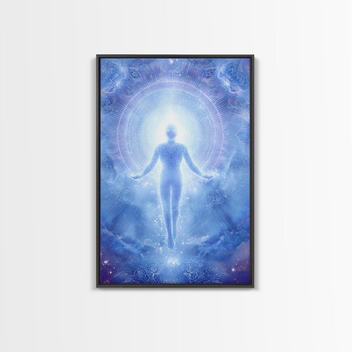 Ethereal Ascending Figure Amid Glowing Light Spiritual Art Print Contemporary Wall Art Canvas Print