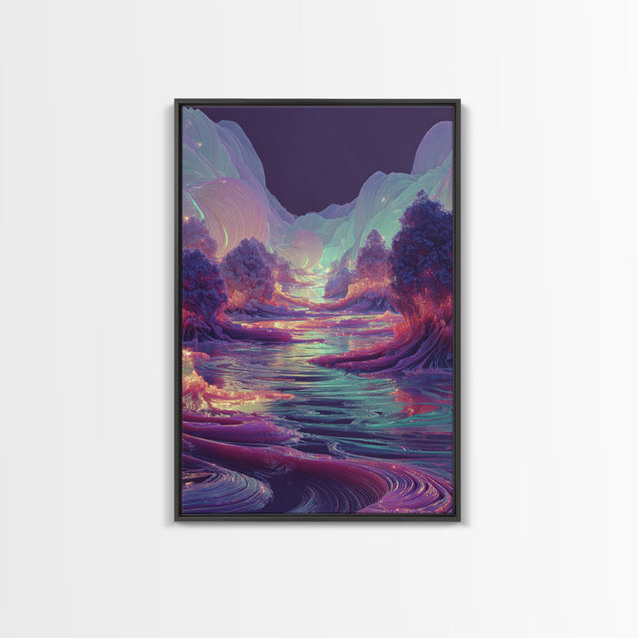 Iridescent Fantasy River Wall Art, Dreamy Alien Landscape Canvas, Colorful Nature Decor, Surreal Bedroom Art Print Gift Idea