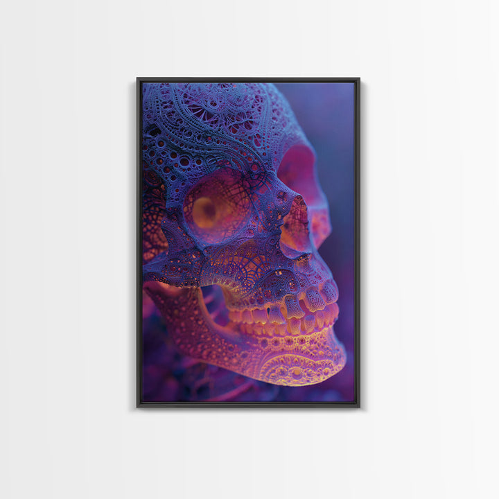 Ornate Lace Skull Wall Art, Gothic Surreal Portrait, Dark Academia Decor, Halloween Canvas Art, Moody Bathroom Wall Decor