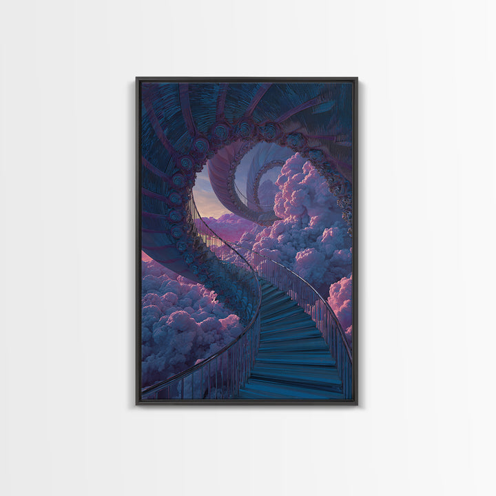 Surreal Cloud Staircase Dreamscape Wall Art, Fantasy Sky Castle Decor, Psychedelic Poster, Mystical Bedroom Art Print Gift