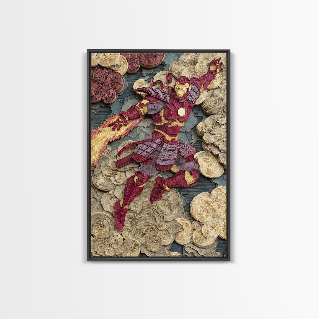 Red Gold Armored Samurai Hero Canvas Print, Futuristic Sci Fi Wall Art For Gaming Room Decor And Bold Geek Home Decor Gift