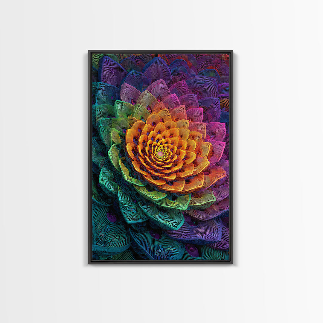 Intricate Abstract Rainbow Succulent Floral Digital Art Print Canvas Wall Art