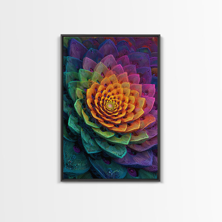 Intricate Abstract Rainbow Succulent Floral Digital Art Print Canvas Wall Art