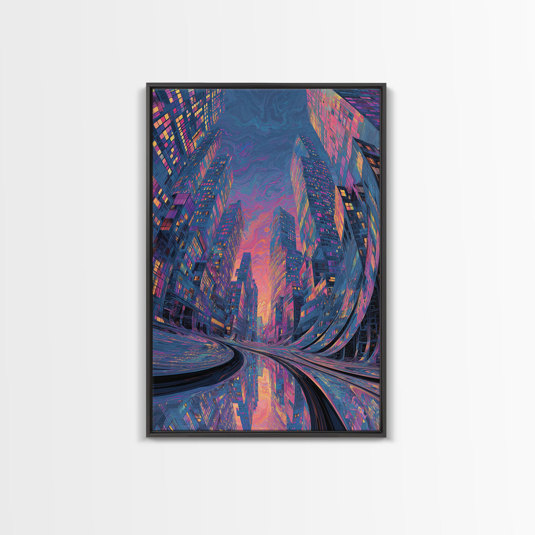Whimsical Neon Glowing Buddha With Lotus Flowers And Zen Garden Path Wall Art Print Canvas Print Spiritual Home Decor Gift