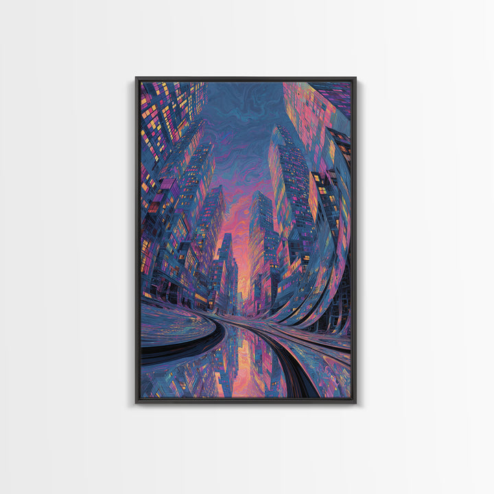 Whimsical Neon Glowing Buddha With Lotus Flowers And Zen Garden Path Wall Art Print Canvas Print Spiritual Home Decor Gift