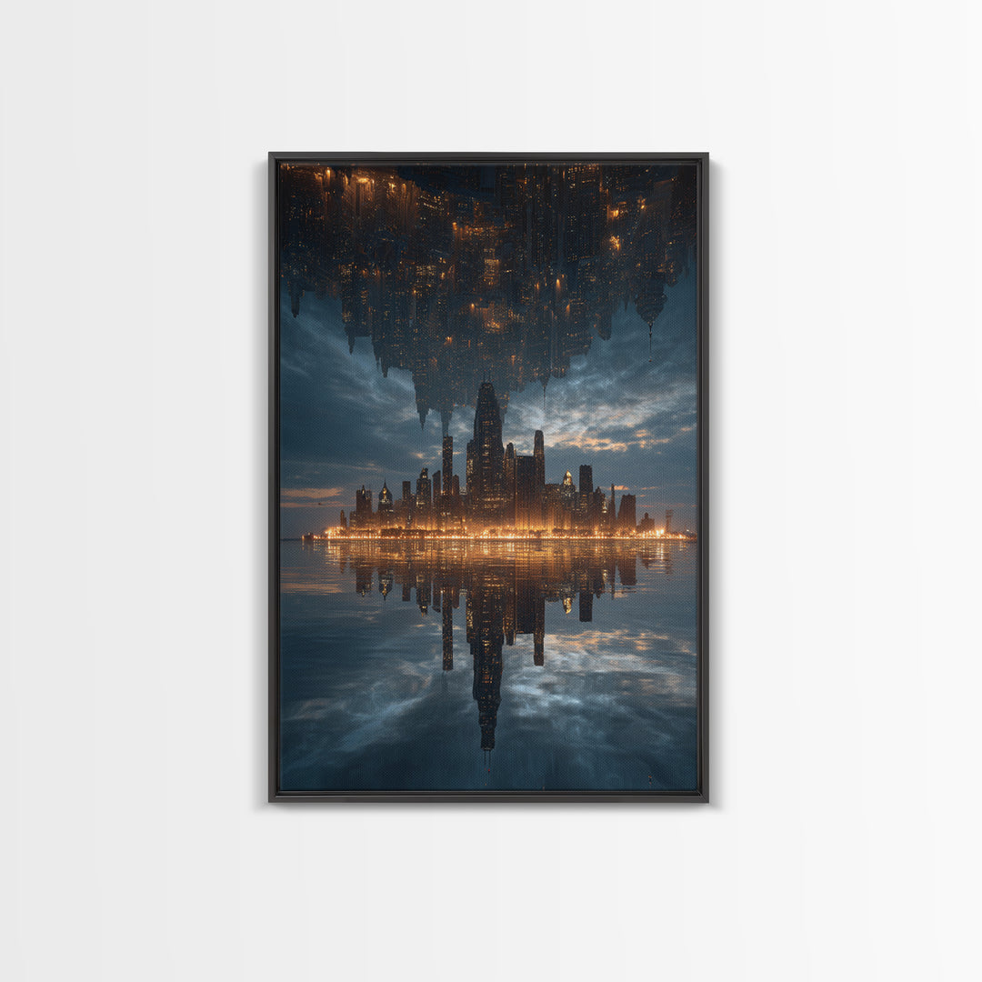 Inverted Futuristic City Canvas Print, Sci Fi Skyline, Cyberpunk Wall Decor, Dystopian Office Art, Modern Home Decor, Statement Artwork