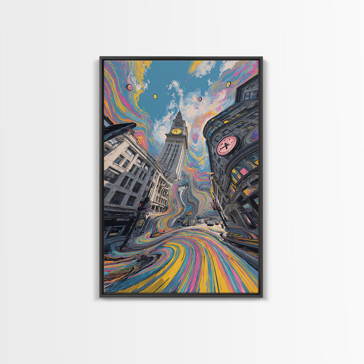 Psychedelic London Clock Tower Wall Art, Colorful Urban Cityscape Print, Surreal Travel Poster, Modern Living Room Decor