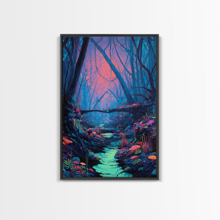 Enchanted Forest With Vibrant Colors And Glowing Mushrooms Fantasy Wall Art Print