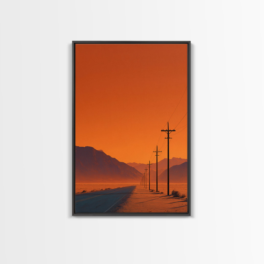 Desert Road Under Orange Sky Minimalist Wall Art Canvas Print For Living Room Modern Home Decor And Office Art