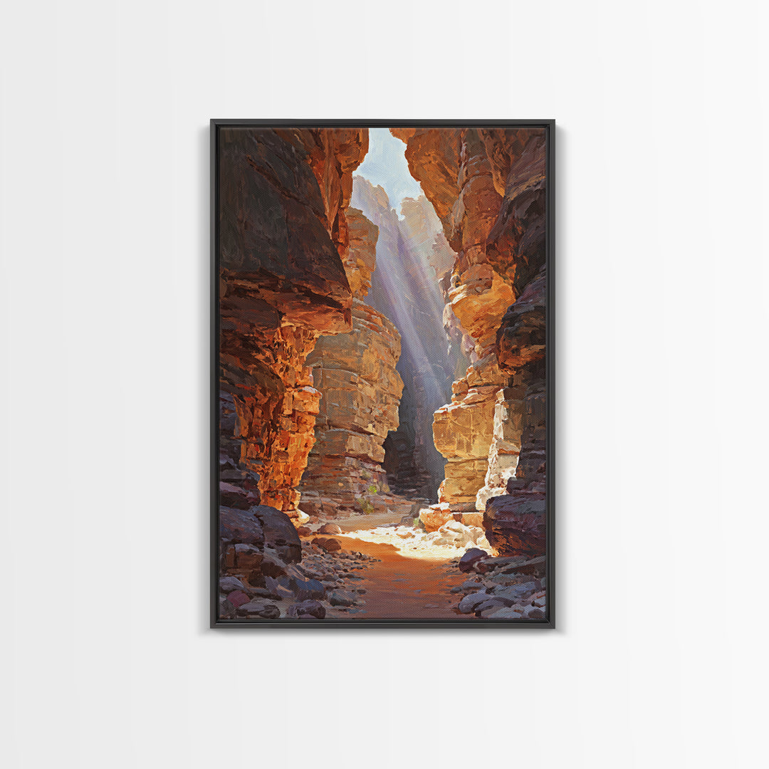 Sunlit Canyon Landscape Oil Painting Wall Art Stunning Nature Scene Framed Canvas Print For Rustic Home Decor