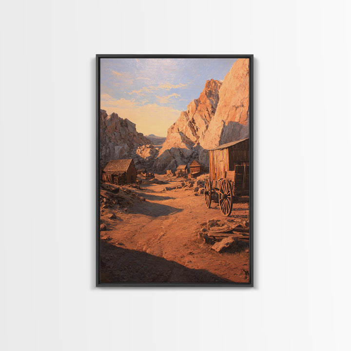 Rustic Western Homestead Scene Wall Art Depicting Mountain Landscape With Old Wagon Large Wall Art Framed Canvas Print