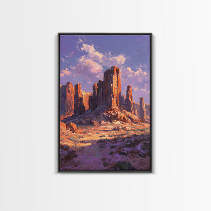 Desert Monument Valley Landscape At Sunset In Oil Painting Style Wall Art Framed Canvas Print For Rustic Home Decor