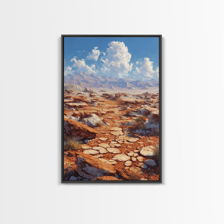 Arid Canyon Dry Landscape With Rocks And Bushes Modern Desert Wall Art Canvas Print For Southwestern Decor