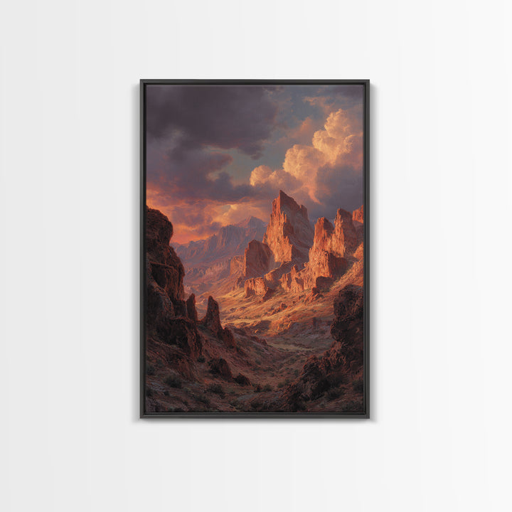 Dramatic Red Rock Canyon Mountain Landscape With Sunset Sky Large Wall Art Canvas Print For Rustic Home Decor