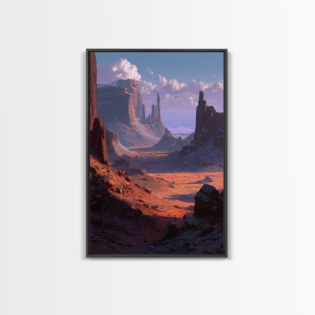 Mystical Mountain Monk Meditation Spiritual Wall Art Framed Canvas Print Serene Landscape For Mindfulness Home Decor