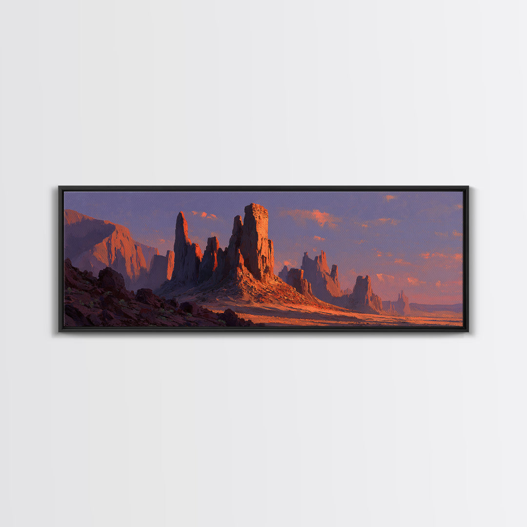 Sunset Desert Monoliths Wall Art, Panoramic Southwestern Landscape Print, Western Home Decor, Large Horizontal Canvas Print
