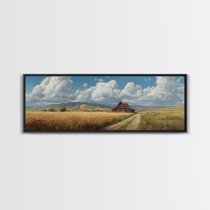 Rustic Prairie Barn Wall Art, Country Landscape Canvas Print, Farmhouse Decor, Rural Home Decor, Large Horizontal Art, Living Room Decor