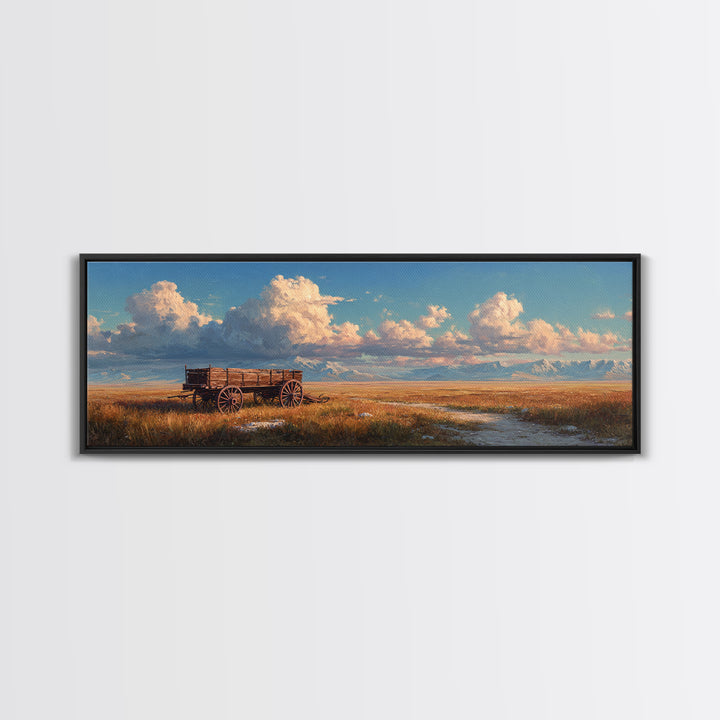 Rustic Prairie Wagon Under Big Sky Wall Art, Western Canvas Print, Farmhouse Decor, Country Landscape, Mountain Home Decor