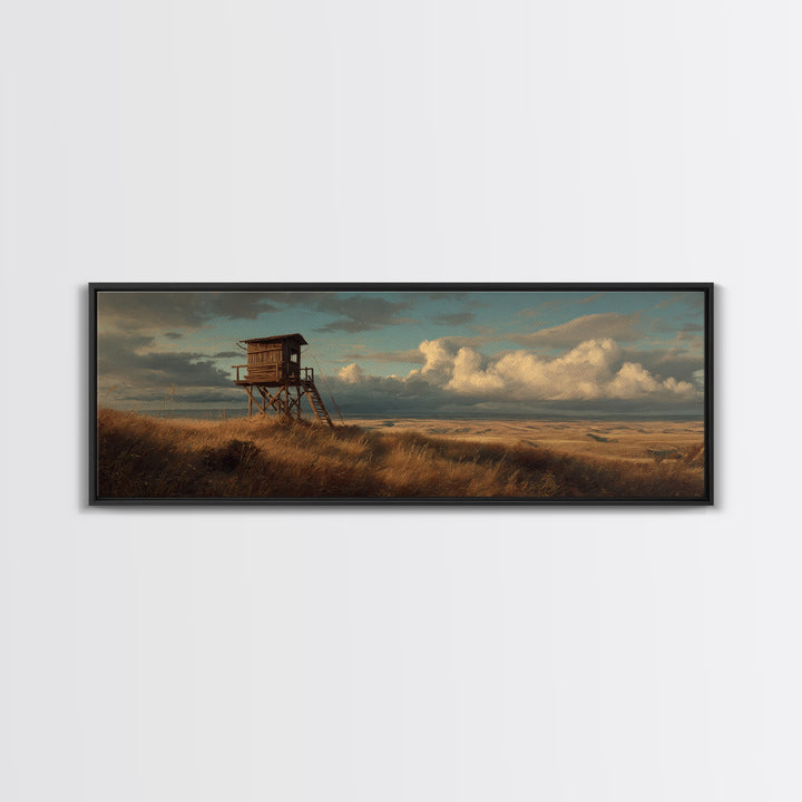 Prairie Hunting Blind Landscape Canvas Print, Moody Rustic Wall Art For Cabin Decor, Western Home Decor, Gift For Him Print