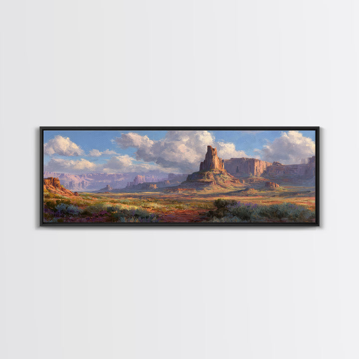 Sunlit Desert Mesa And Canyon Landscape Canvas Print, Southwestern Wall Art, Western Home Decor, Large Horizontal Art For Living Room