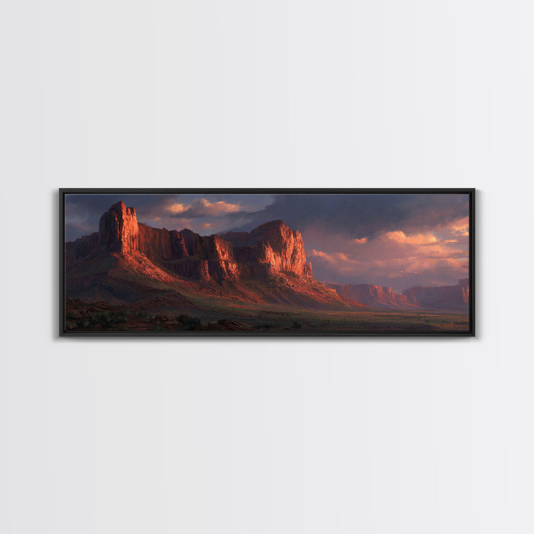 Red Rock Desert Mesa Landscape Wall Art, Southwestern Framed Canvas Print, Sunset Mountain Decor, Western Home Decor, Rustic