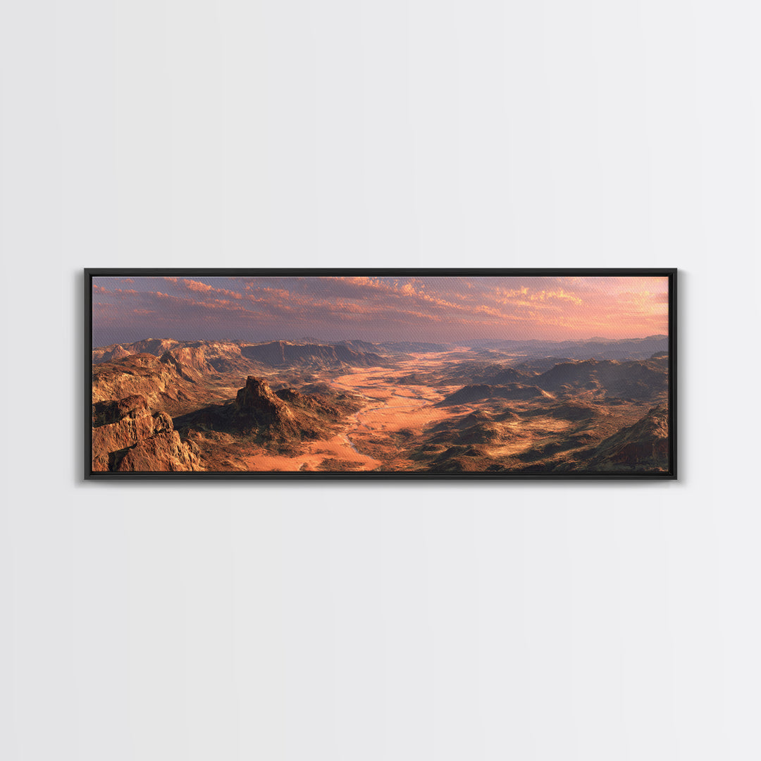 Golden Desert Valley Wall Art, Panoramic Mountain Landscape Canvas Print, Southwestern Home Decor, Large Above Sofa Art Print