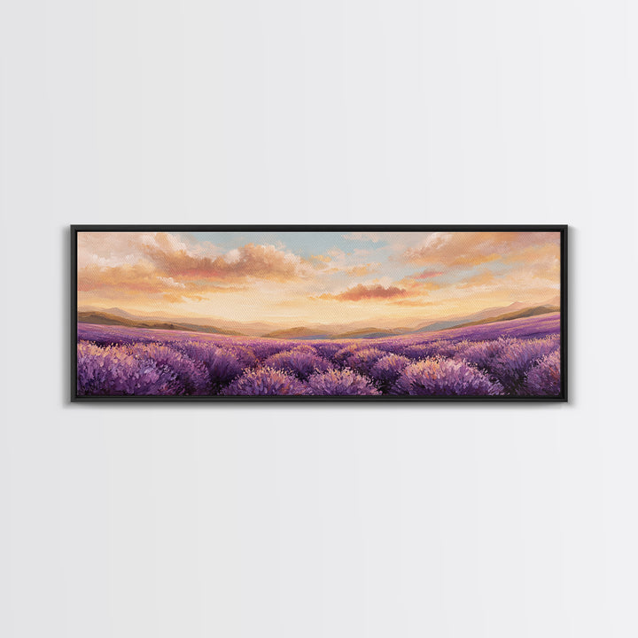 Sunset Lavender Field Landscape Wall Art, Panoramic Canvas Print, French Country Decor, Large Above Sofa Wall Decor, Provence Print