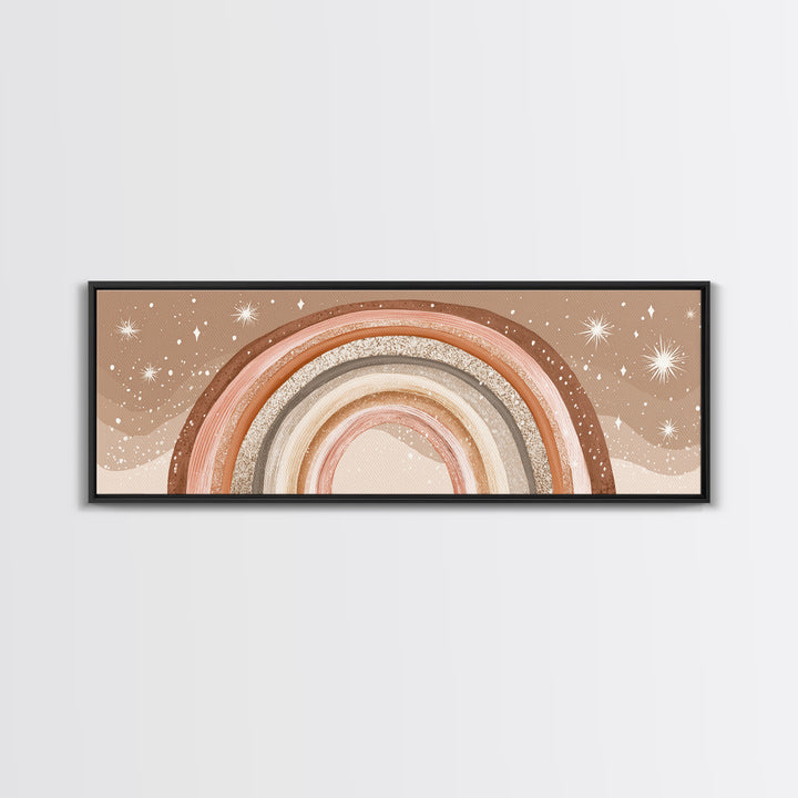 Boho Neutral Rainbow With Stars Wall Art, Pastel Nursery Decor, Earth Tone Above Bed Print, Kids Room Canvas Decor, Baby Shower Gift