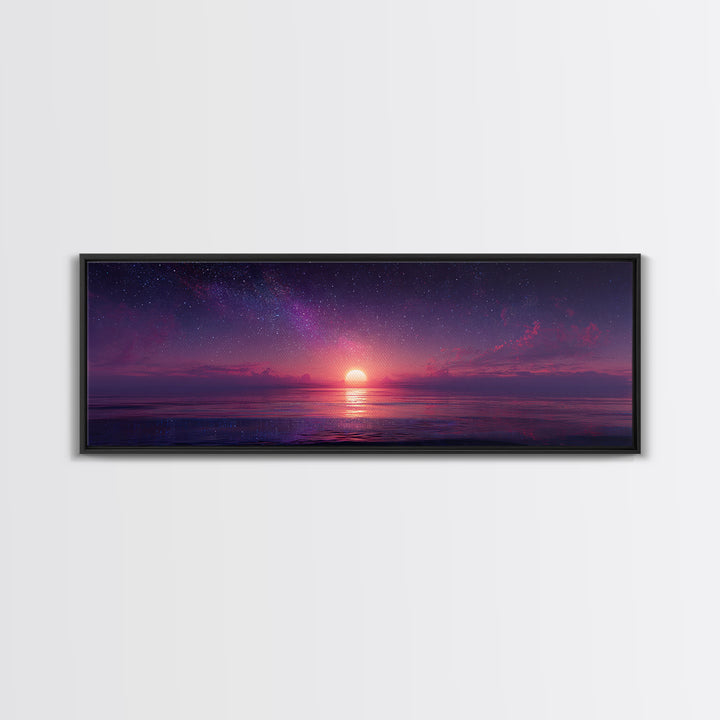 Starry Purple Ocean Sunset Wall Art, Celestial Seascape Canvas Print, Coastal Bedroom Decor, Romantic Beach House Gift For Her
