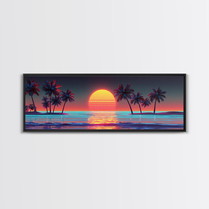 Retro Palm Island Sunset Canvas Print, Tropical Beach Wall Art, Coastal Decor, Summer Vibes, Large Living Room Poster, Home Decor