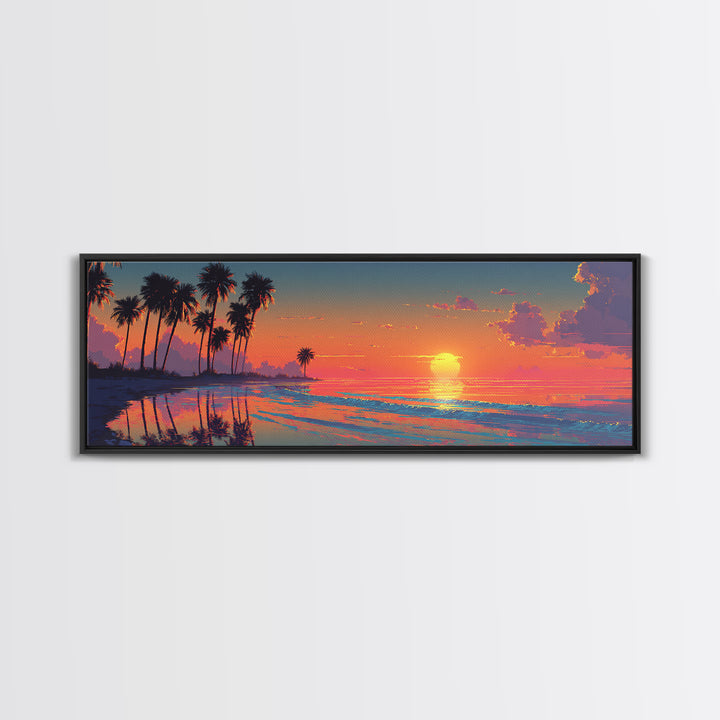 Orange Sunset Palm Beach Lagoon Wall Art, Tropical Canvas Print, Coastal Decor, Beach House Decor, Ocean Living Room Art