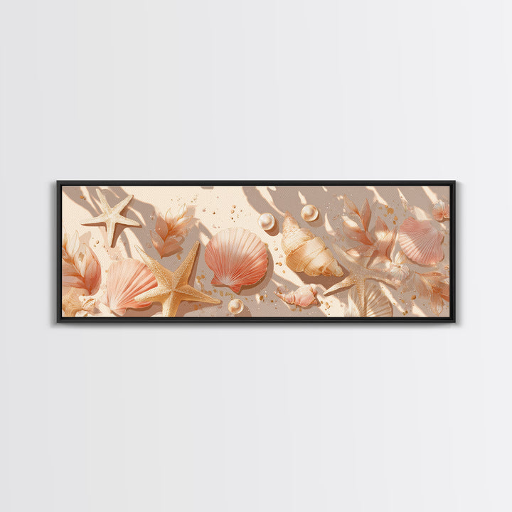 Neutral Seashells And Starfish Canvas Print, Coastal Wall Art, Beach House Decor, Nautical Bathroom Art, Summer Gift For Her