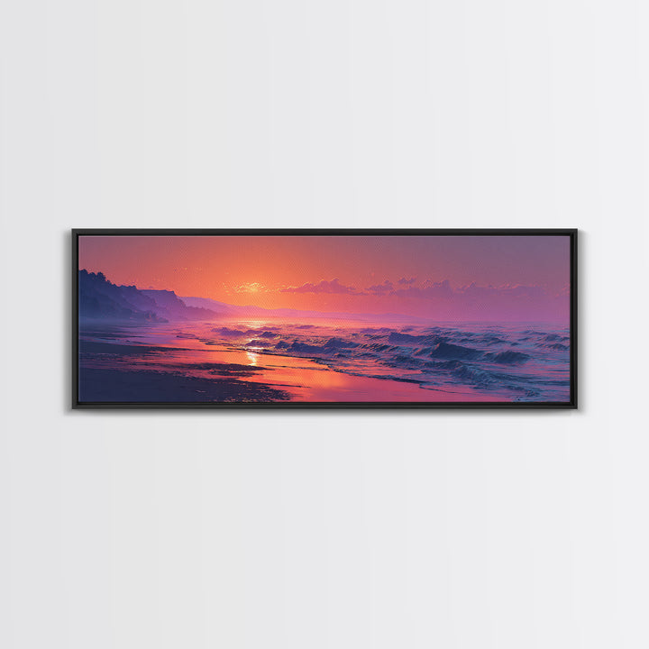 Moody Pink Ocean Sunset Seascape Wall Art, Coastal Canvas Print, Abstract Beach Decor, Serene Living Room Wall Art, Calming Decor