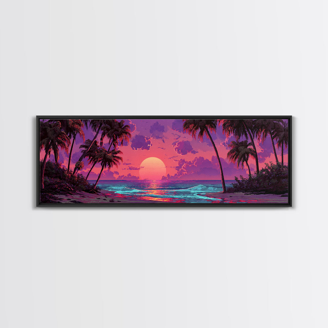 Tropical Sunset Beach With Palm Trees Wall Art, Ocean Canvas Print, Coastal Decor, Beach House Decor, Living Room Art, Tropical Decor