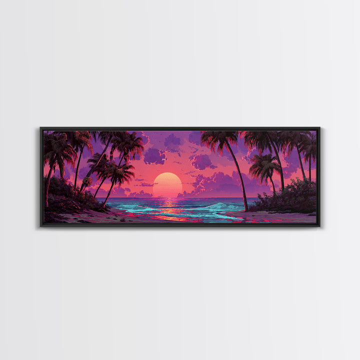 Tropical Sunset Beach With Palm Trees Wall Art, Ocean Canvas Print, Coastal Decor, Beach House Decor, Living Room Art, Tropical Decor
