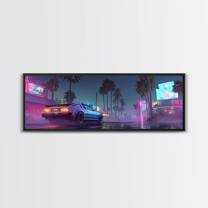 Neon Cyberpunk Sports Car Canvas Print, Futuristic Neon City Wall Art, Synthwave Gaming Room Decor, Vaporwave Gift For Him