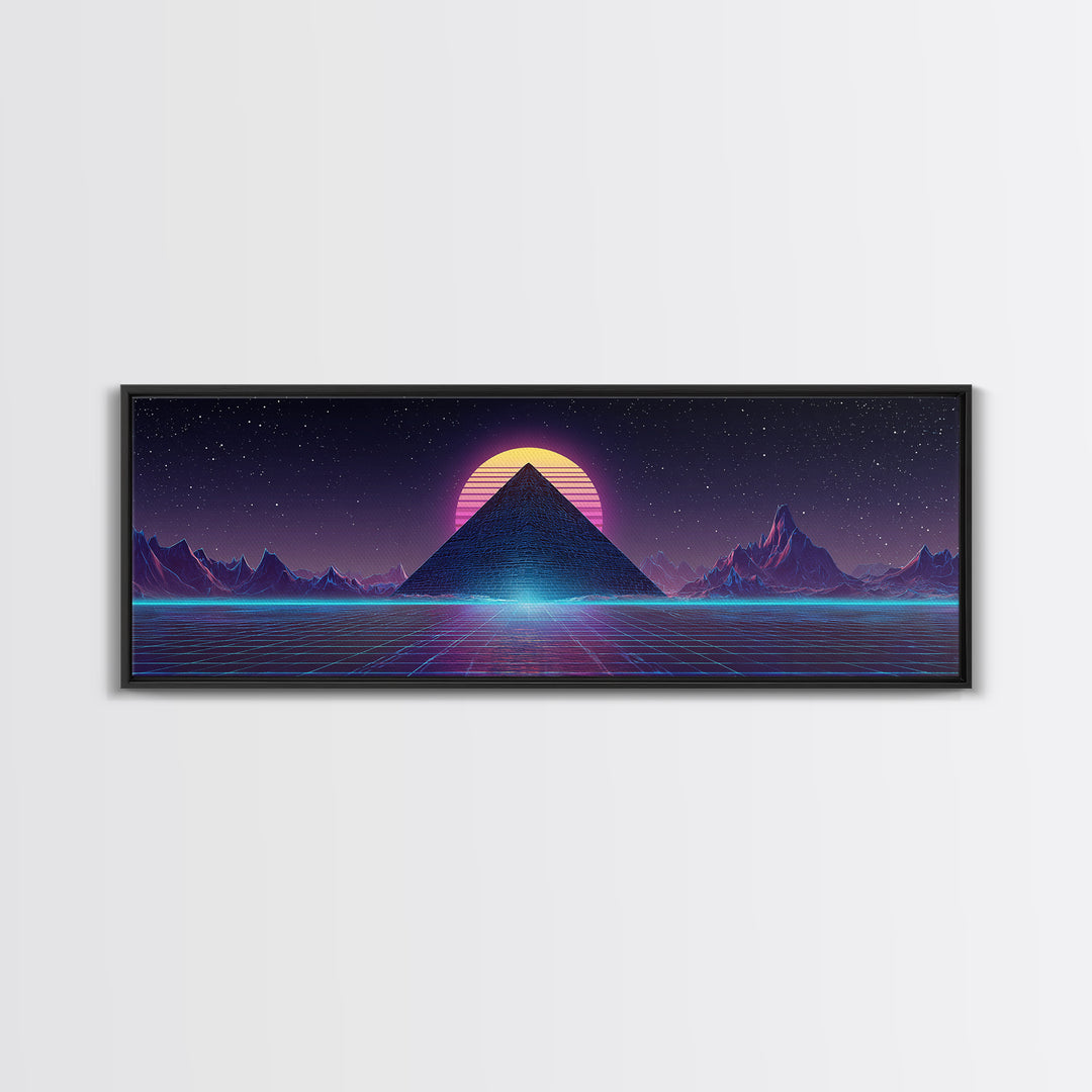 Neon Synthwave Pyramid Starfield Canvas Print, Futuristic Wall Art, Cyberpunk Decor, Retro Sci Fi Poster, Gaming Room Art