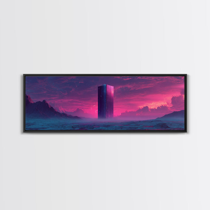 Neon Futuristic Monolith Desert Canvas Print, Sci Fi Wall Art, Alien Landscape Decor, Cyberpunk Poster, Dystopian Gift Idea