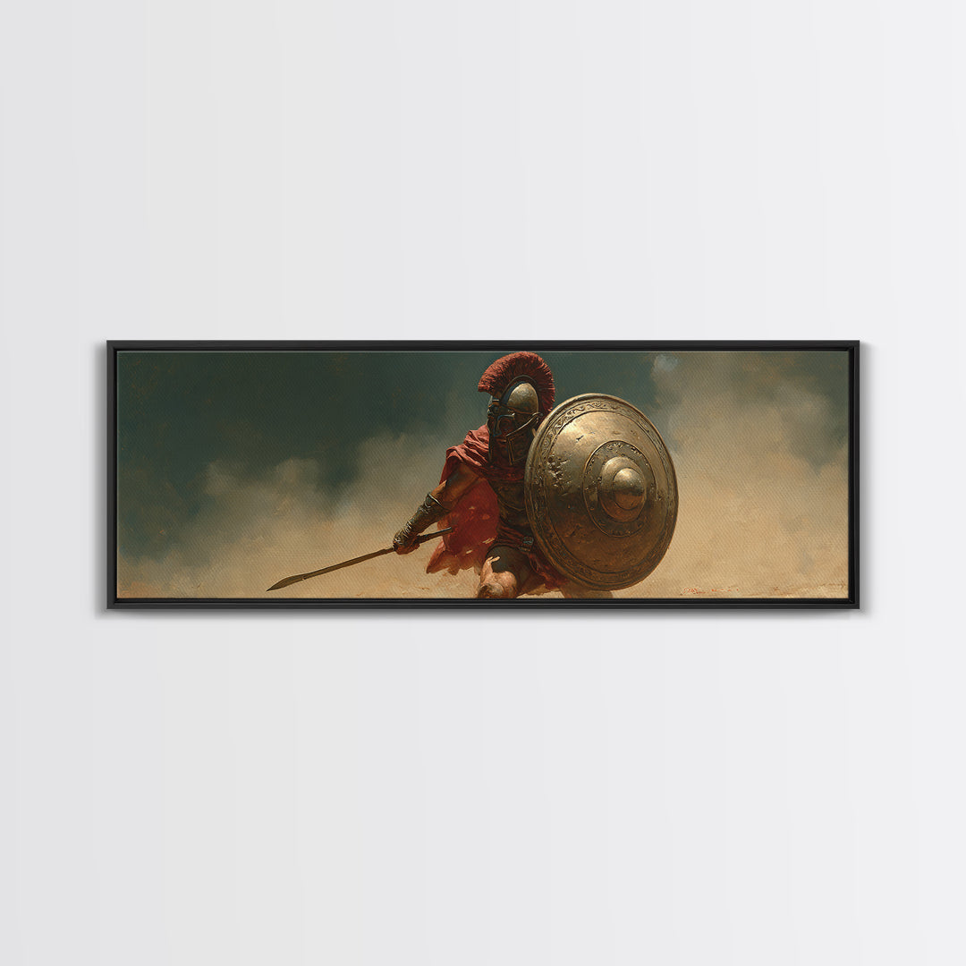 Spartan Warrior With Bronze Shield Canvas Print, Ancient Greek Battle Wall Art, Historical Decor, Masculine Gift For Him