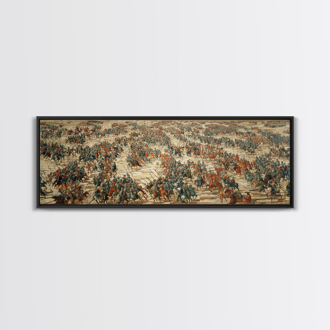 Vast Ancient Battlefield Wall Art, Epic Panoramic Battle Scene Canvas Print, Historical Army Decor For Large Living Room