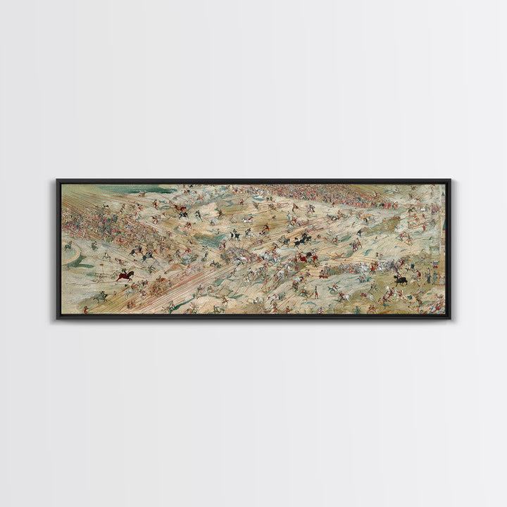 Panoramic Ancient Cavalry Battle Wall Art, Historical War Scene, Western Horse Decor, Large Horizontal Canvas Print Poster