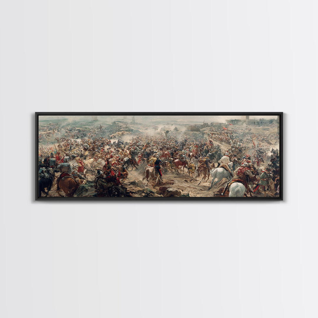 Epic Cavalry Charge Across Vast Battlefield Wall Art, Panoramic Historical Battle Canvas, Classical Living Room Decor Gift