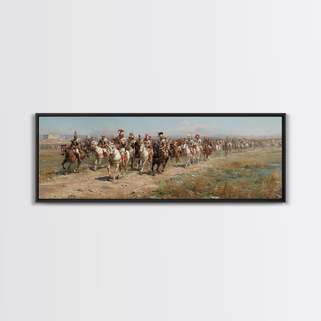 Charging Cavalry Across Open Field Wall Art, Equestrian Historical Canvas Print, Horse Lover Living Room Office Decor Gift