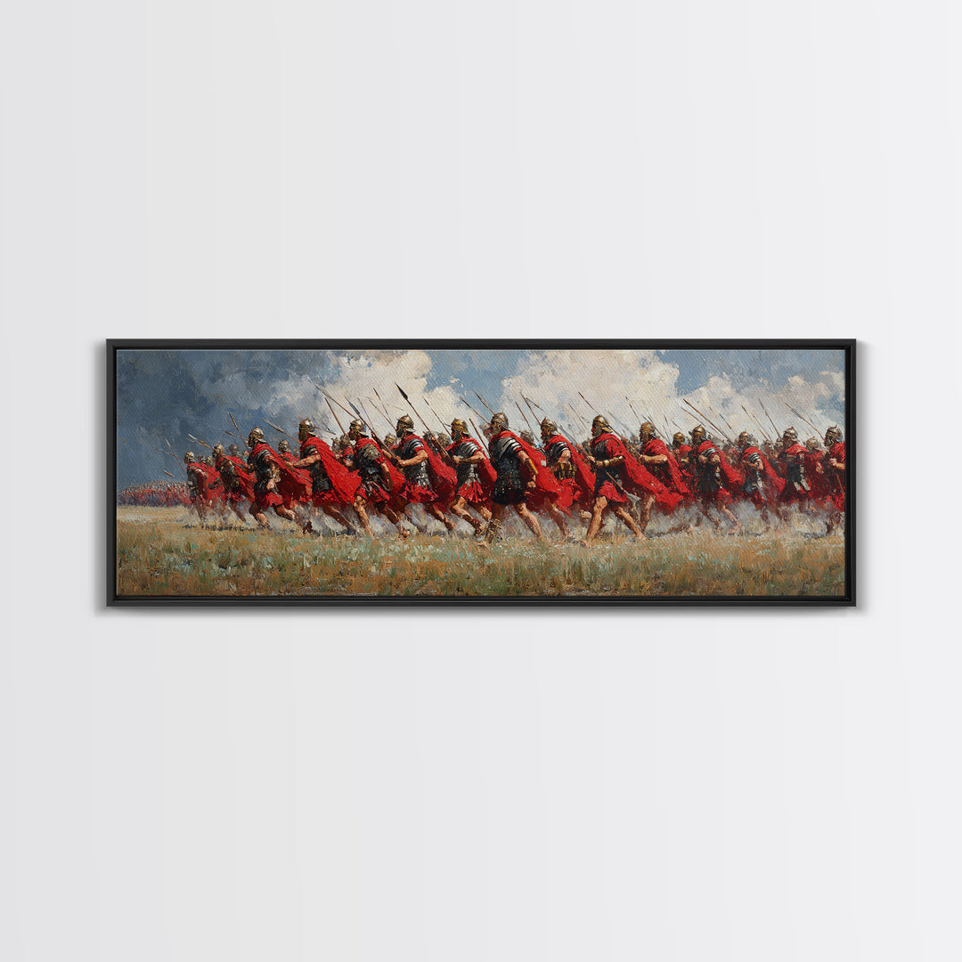 Roman Legion Charge In Red Cloaks Wall Art, Epic Battle Canvas, Historical War Painting, Masculine Office Decor, Gift For Him