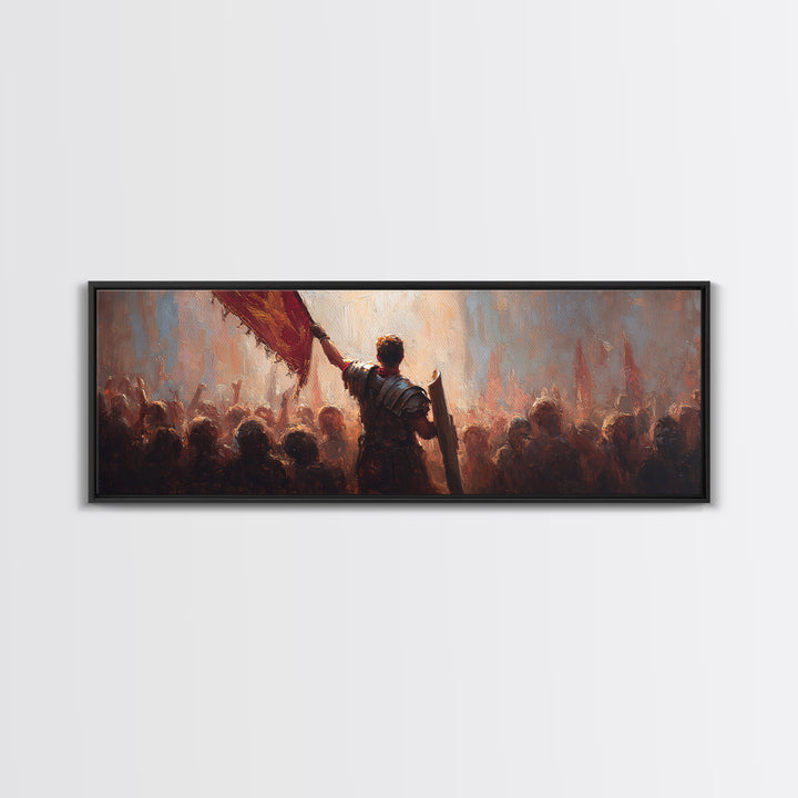 Commander Raising Red Banner Wall Art, Epic Army Battle Oil Painting Print, Historical Statement Decor For Living Room Art