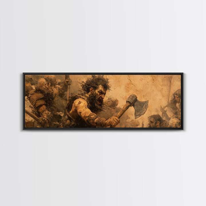 Berserker Warrior With Battle Axe Wall Art, Viking Fantasy Painting, Rustic Masculine Decor, Man Cave Decor, Gift For Him