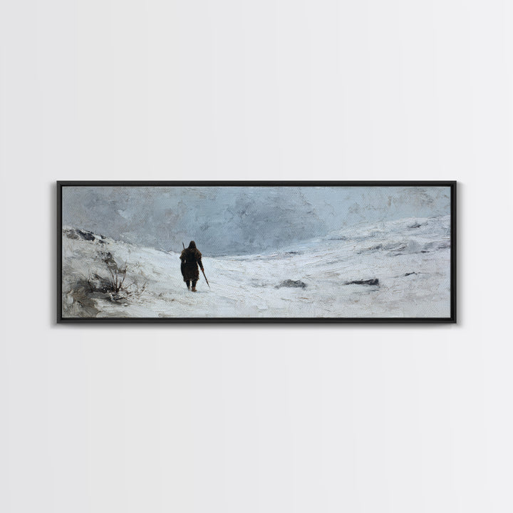 Lone Traveler In Snowy Winter Valley Canvas Print, Minimalist Landscape Wall Art, Nordic Decor, Calming Wall Decor, Bedroom Art