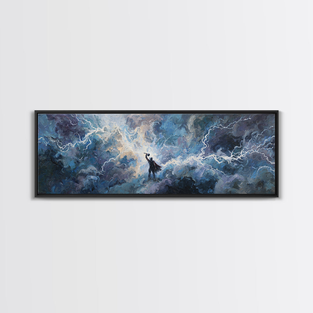 Storm God In Lightning Clouds Canvas Print, Norse Mythology Wall Art, Epic Fantasy Decor, Dramatic Spiritual Artwork Gift