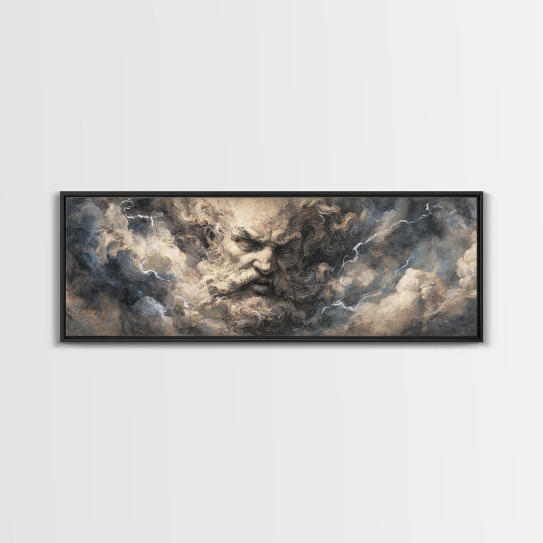 Storm God Face In Thunderclouds Wall Art, Mythological Canvas Print, Dramatic Baroque Decor, Dark Academia Fine Art Print